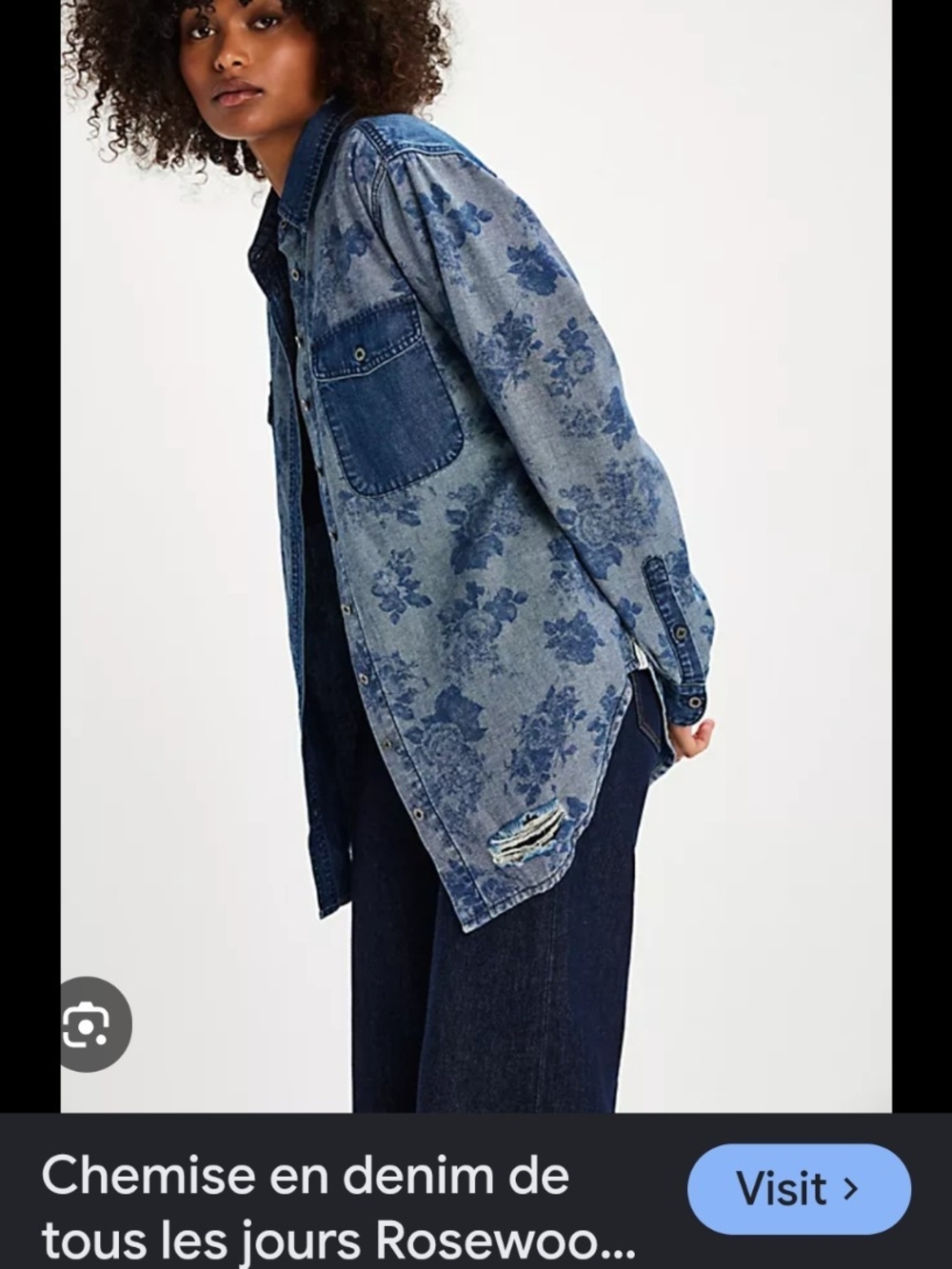 Freepeople One teaspoon Floral-Print Burnout Denim Shirt Jacket in Blue